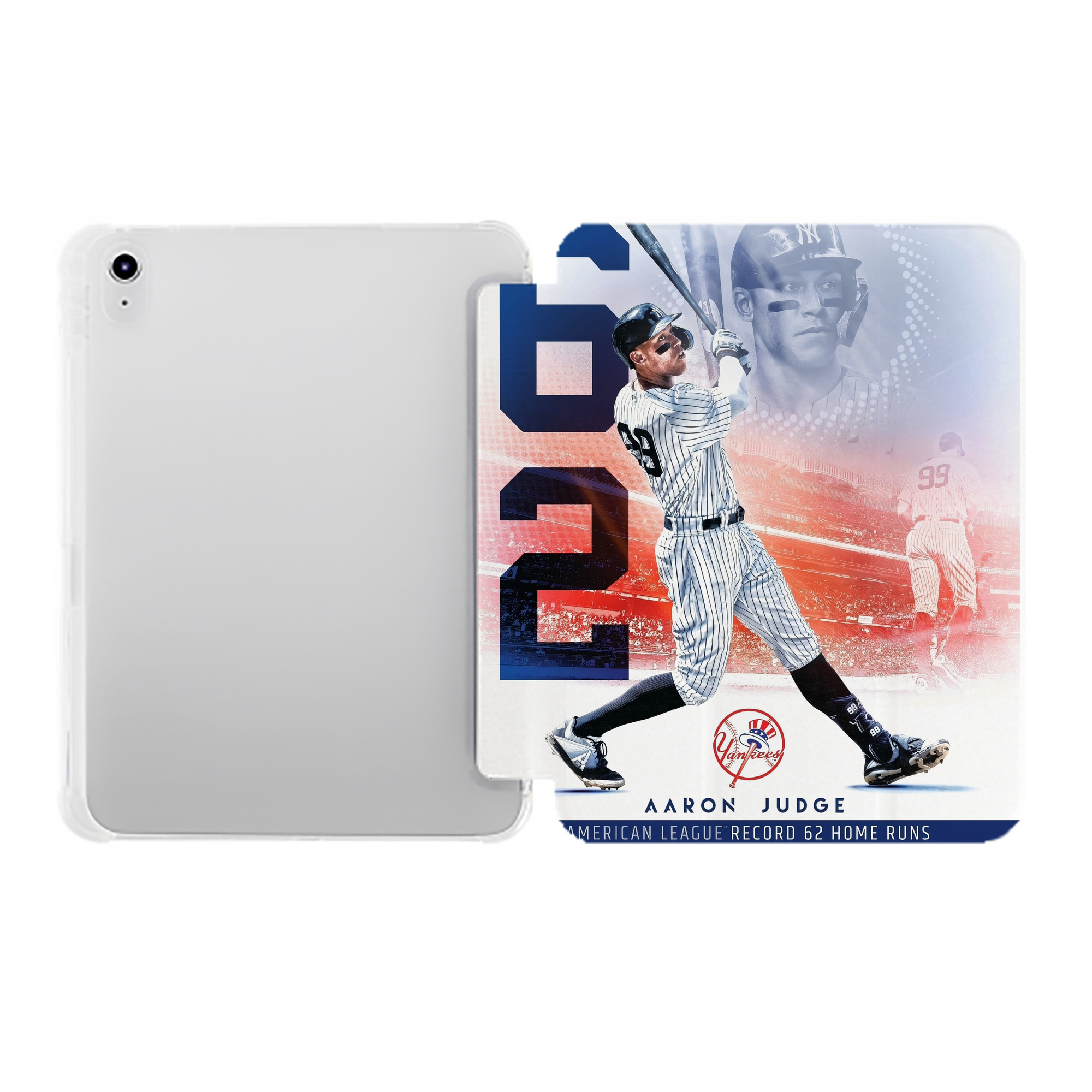 Aaron Judge 62nd Home Run Premium Tri-Fold PU Leather & Silicone IPad Case With Pencil Slot – Fits 9.5,10.5,10.9 – Adjustable Stand, Slim, Protective